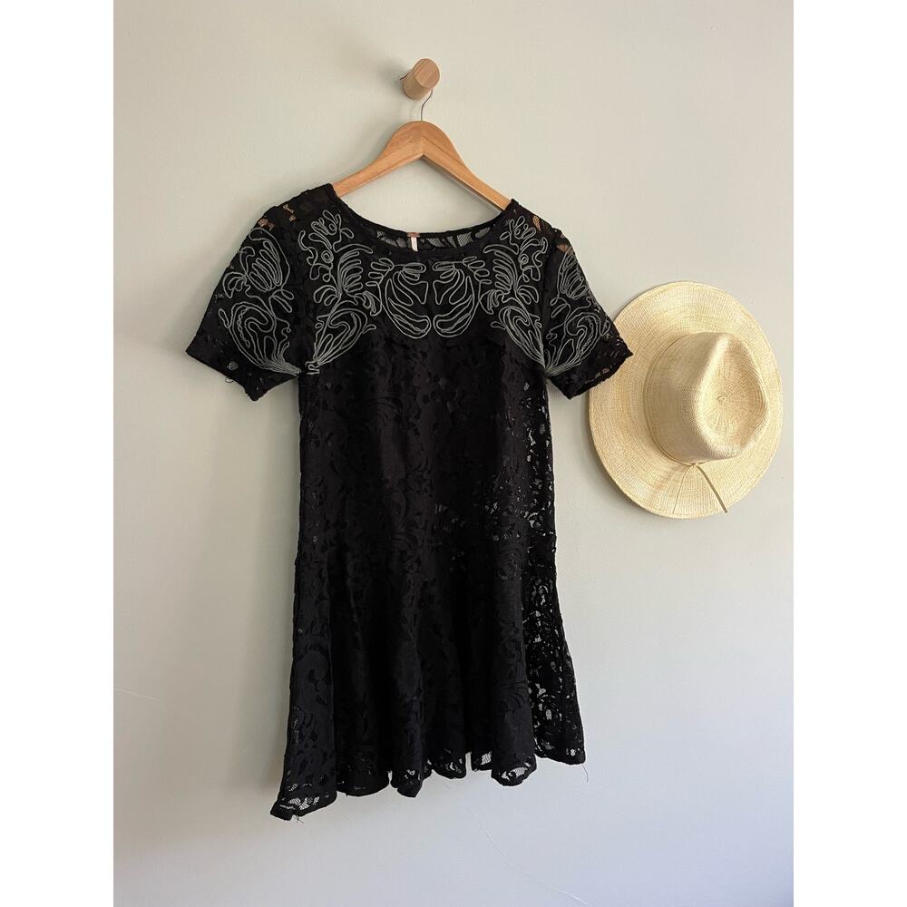 Free People | Dreamer Black Lace Mini Dress | Short Sleeve | Size Small